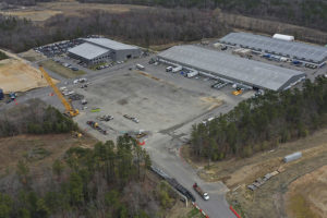 An aerial view of M.C. Dean's ModularMEP manufacturing center, dedicated to modular manufacturing and systems integration.