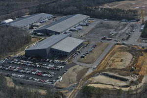 An aerial view of M.C. Dean's ModularMEP manufacturing center, dedicated to modular manufacturing and systems integration.